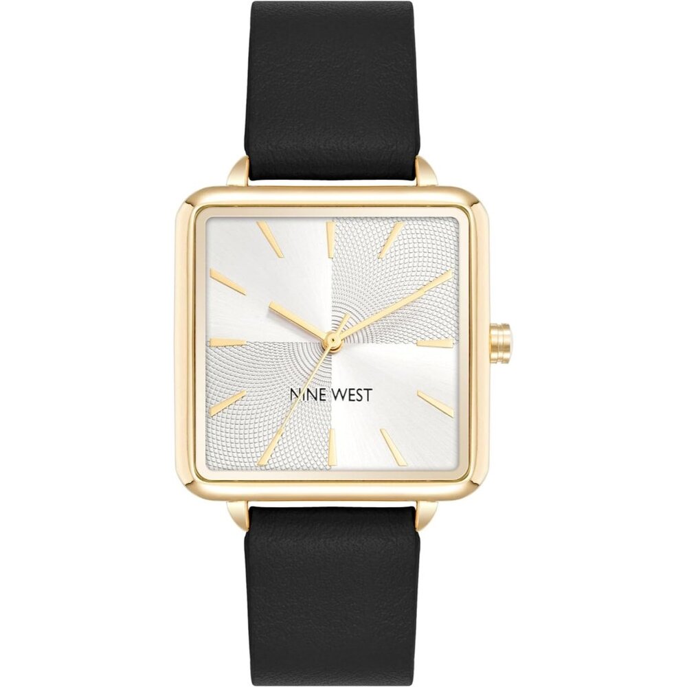 Women's Black/Gold Tone Buckle Closure Faux Leather Strap Crystal Lens Watch